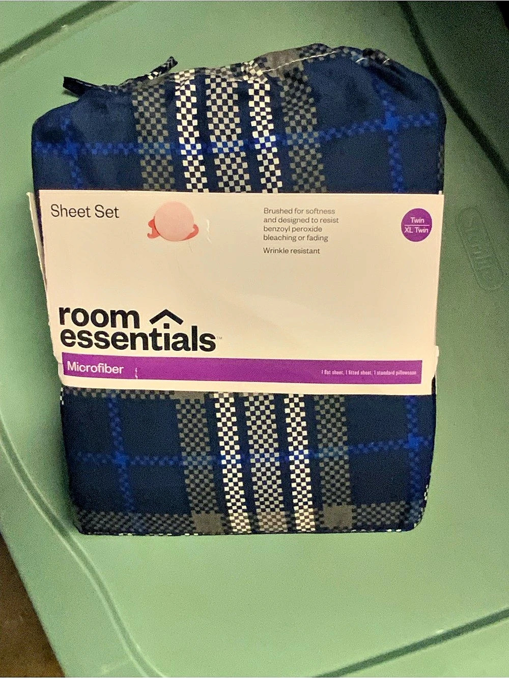 room essentials Microfiber Sheet Twin/TwinXL- Blue & White Plaid